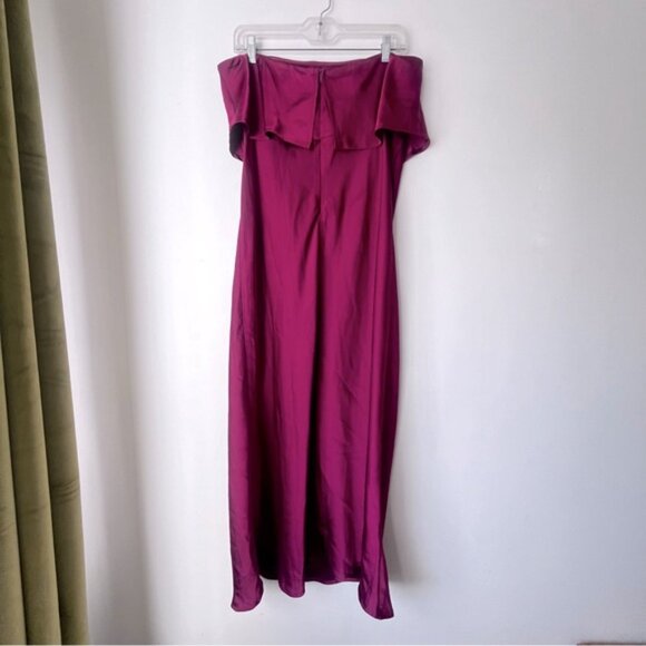 Petal & Pup Vienna Strapless Berry Satin Ruffle Side Slit Midi Dress L - Picture 15 of 15